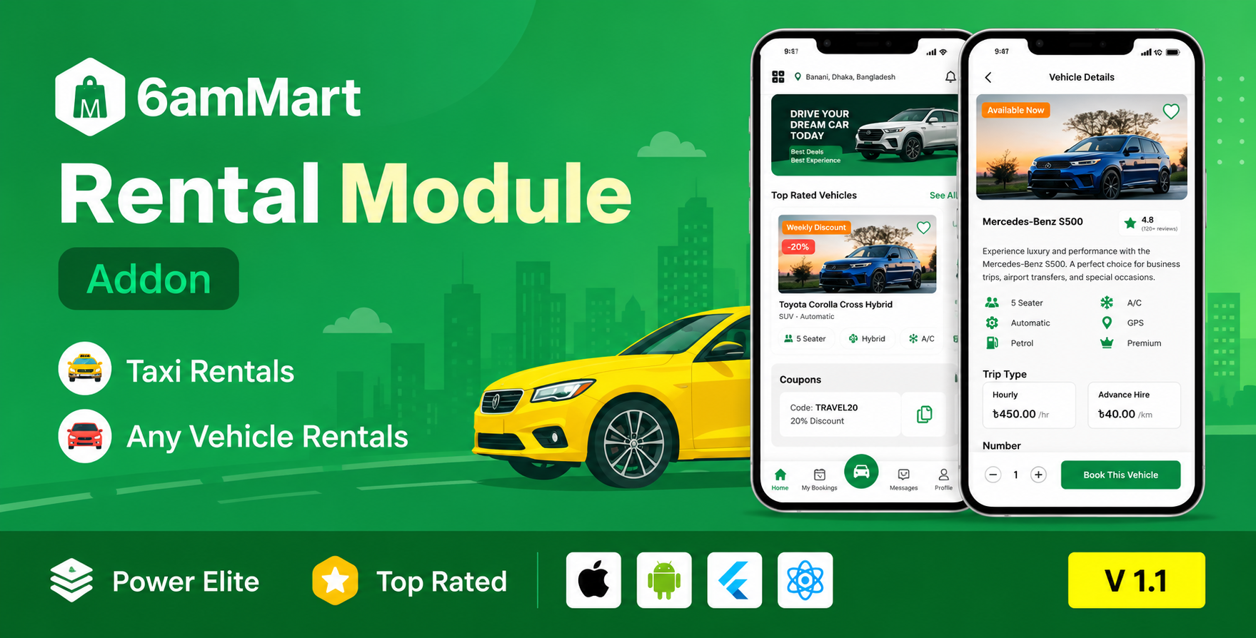 6amMart Car Rental Module Addon