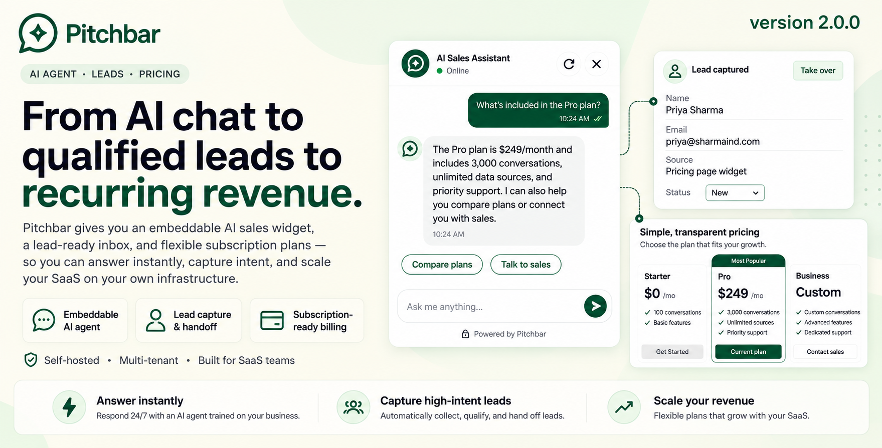 Pitchbar - Self-hosted SaaS Sales AI Widget for Any Website