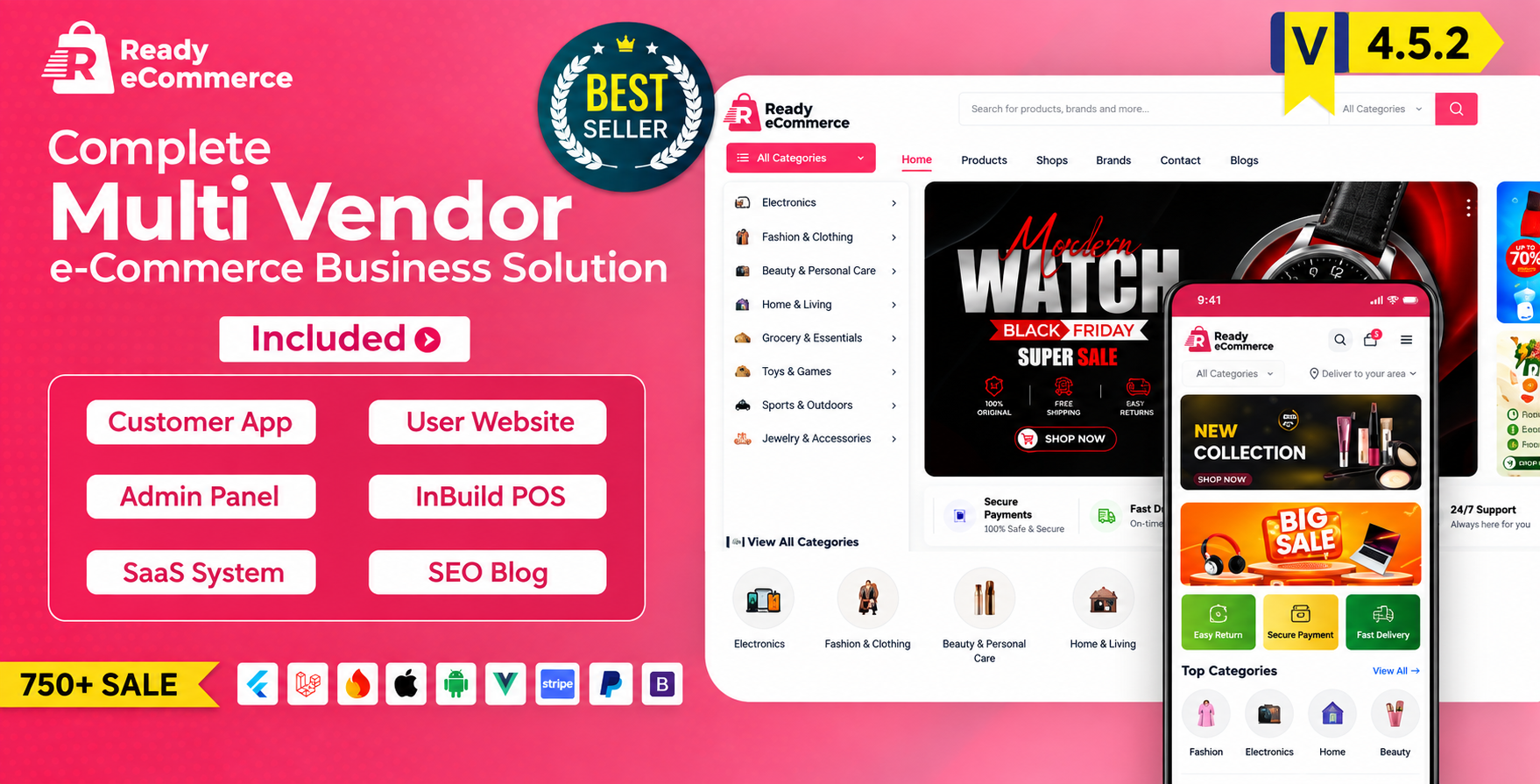 Ready eCommerce - Complete Multi Vendor eCommerce Mobile App, Customer Website with Store POS